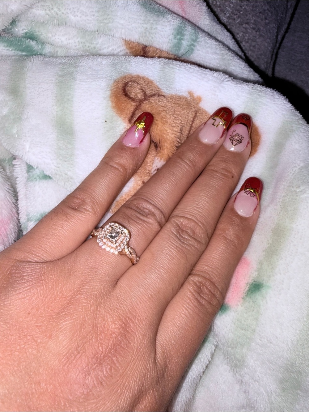 Rose Gold Halo Double-Row Diamond Ring — Pink and Gold Accents